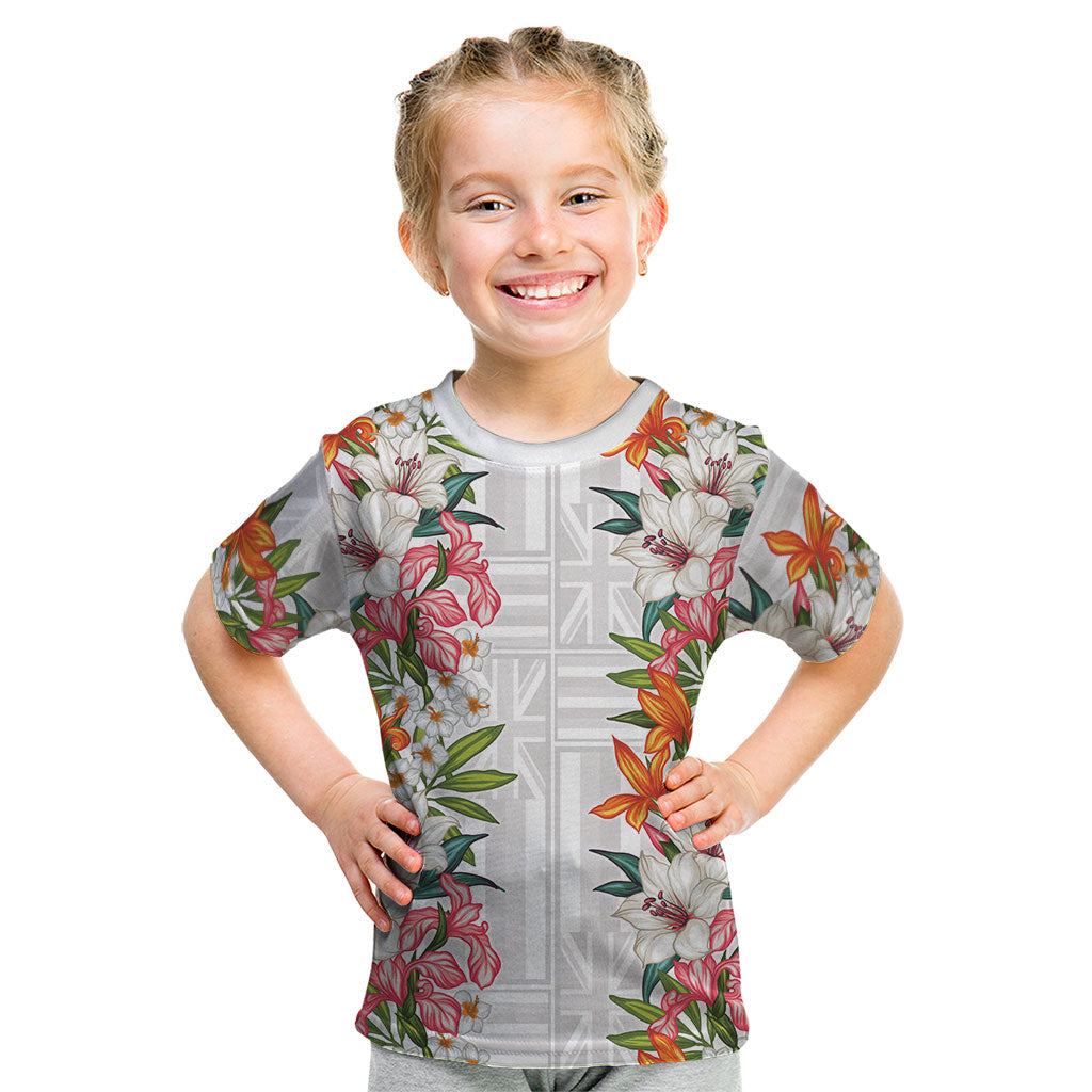 Hawaii Tropical Twist Lei Kid T Shirt Hawaiian Flag Motif LT9 White - Polynesian Pride