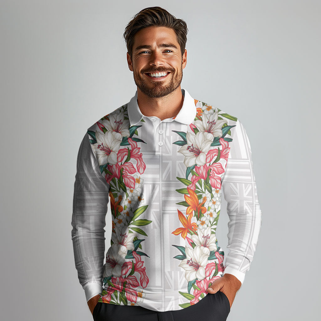 Hawaii Tropical Twist Lei Long Sleeve Polo Shirt Hawaiian Flag Motif LT9 - Polynesian Pride