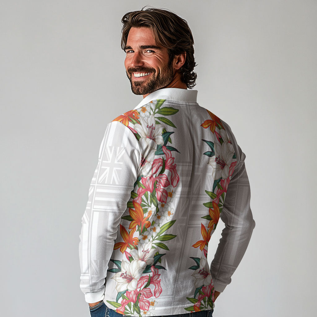 Hawaii Tropical Twist Lei Long Sleeve Polo Shirt Hawaiian Flag Motif LT9 - Polynesian Pride