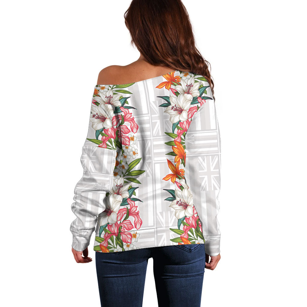 Hawaii Tropical Twist Lei Off Shoulder Sweater Hawaiian Flag Motif