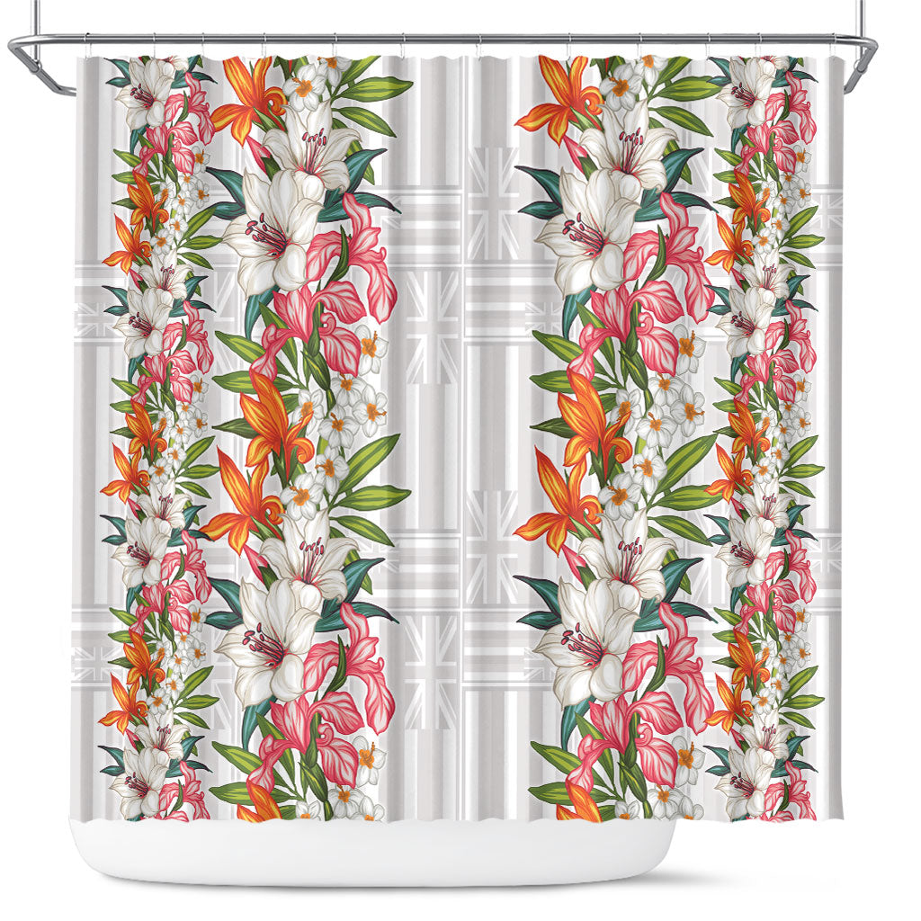 Hawaii Tropical Twist Lei Shower Curtain Hawaiian Flag Motif LT9 White - Polynesian Pride