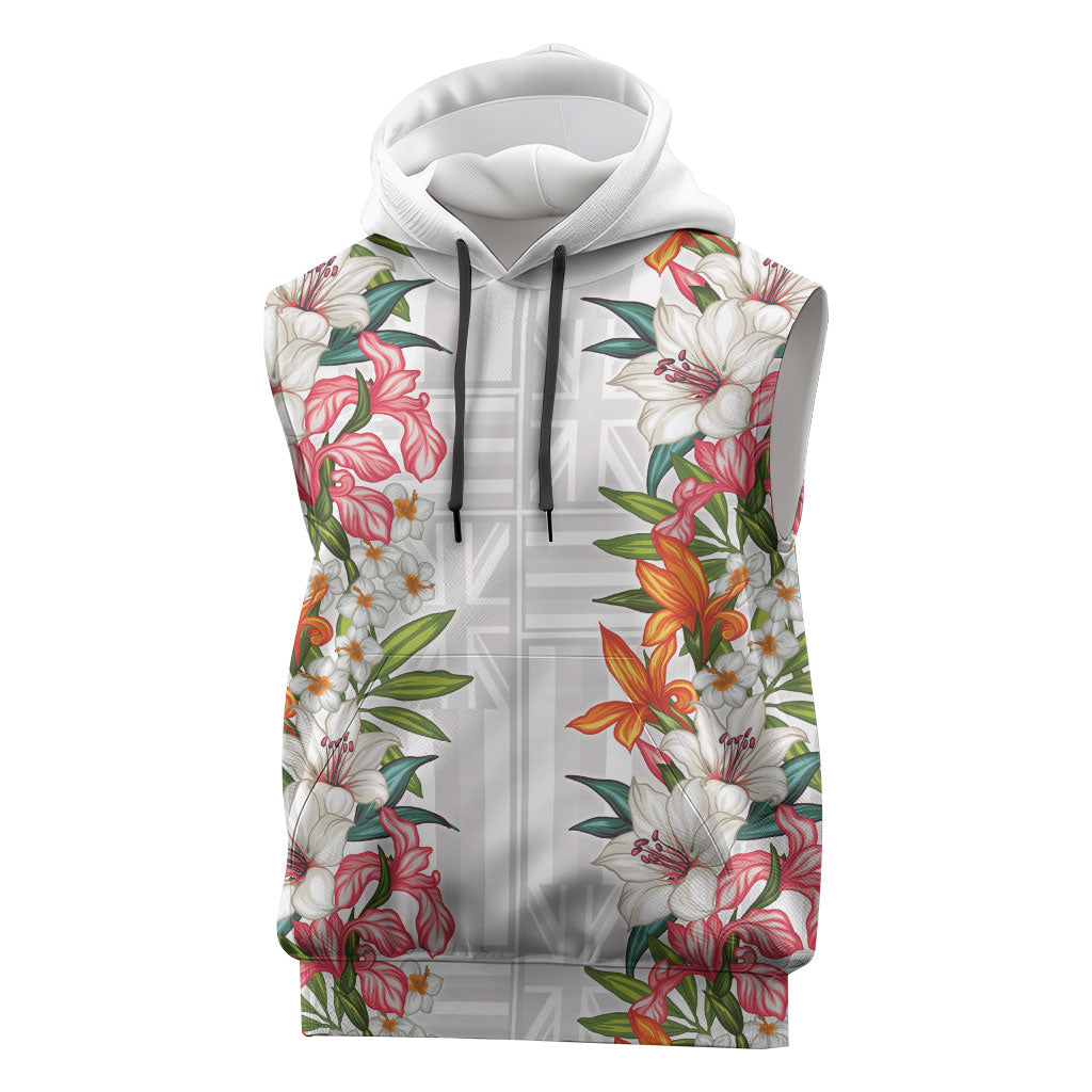 Hawaii Tropical Twist Lei Sleeveless Hoodie Hawaiian Flag Motif LT9 White - Polynesian Pride