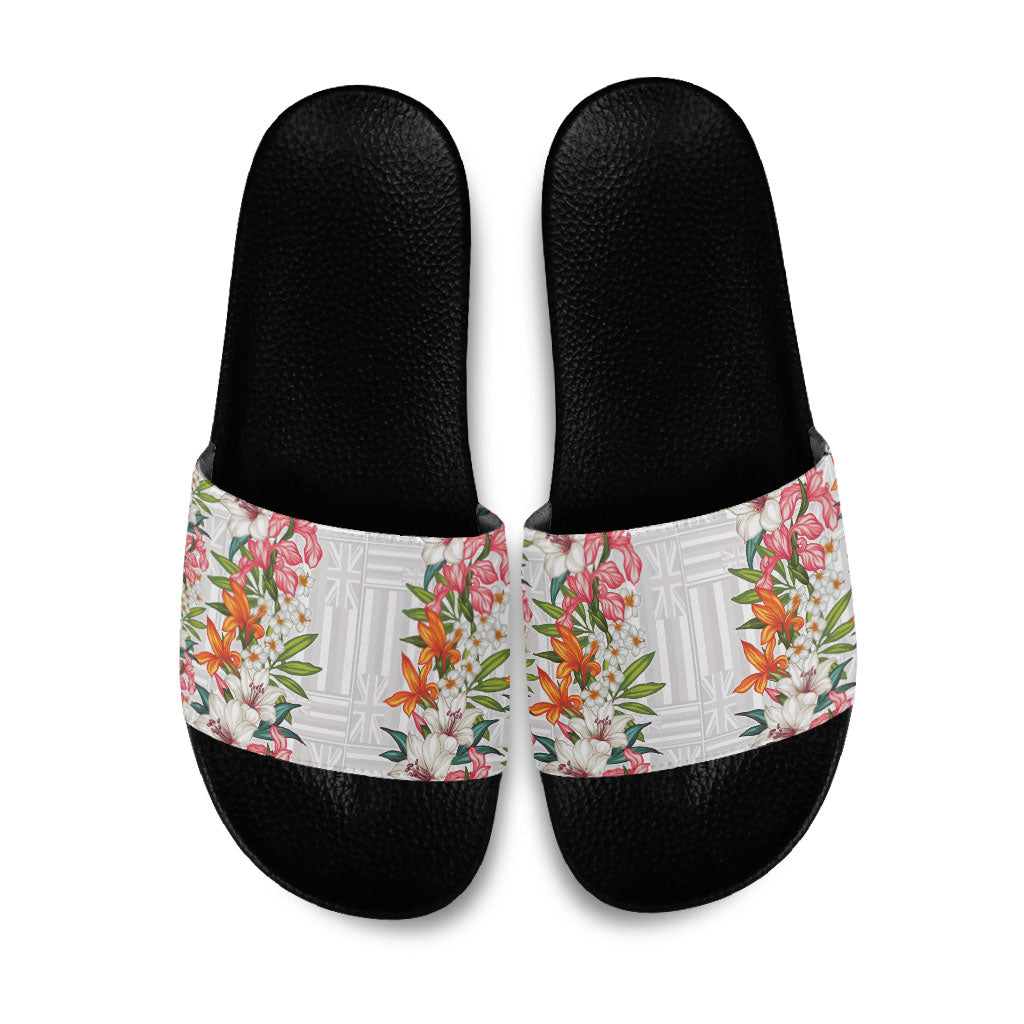 Hawaii Tropical Twist Lei Slide Sandals Hawaiian Flag Motif LT9 White - Polynesian Pride