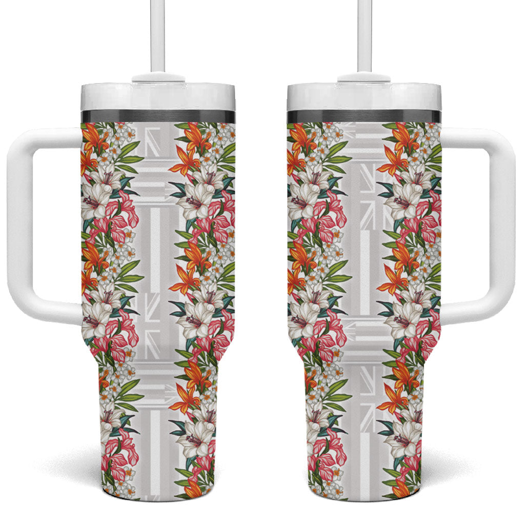 Hawaii Tropical Twist Lei Tumbler With Handle Hawaiian Flag Motif LT9 One Size: 40 oz White - Polynesian Pride