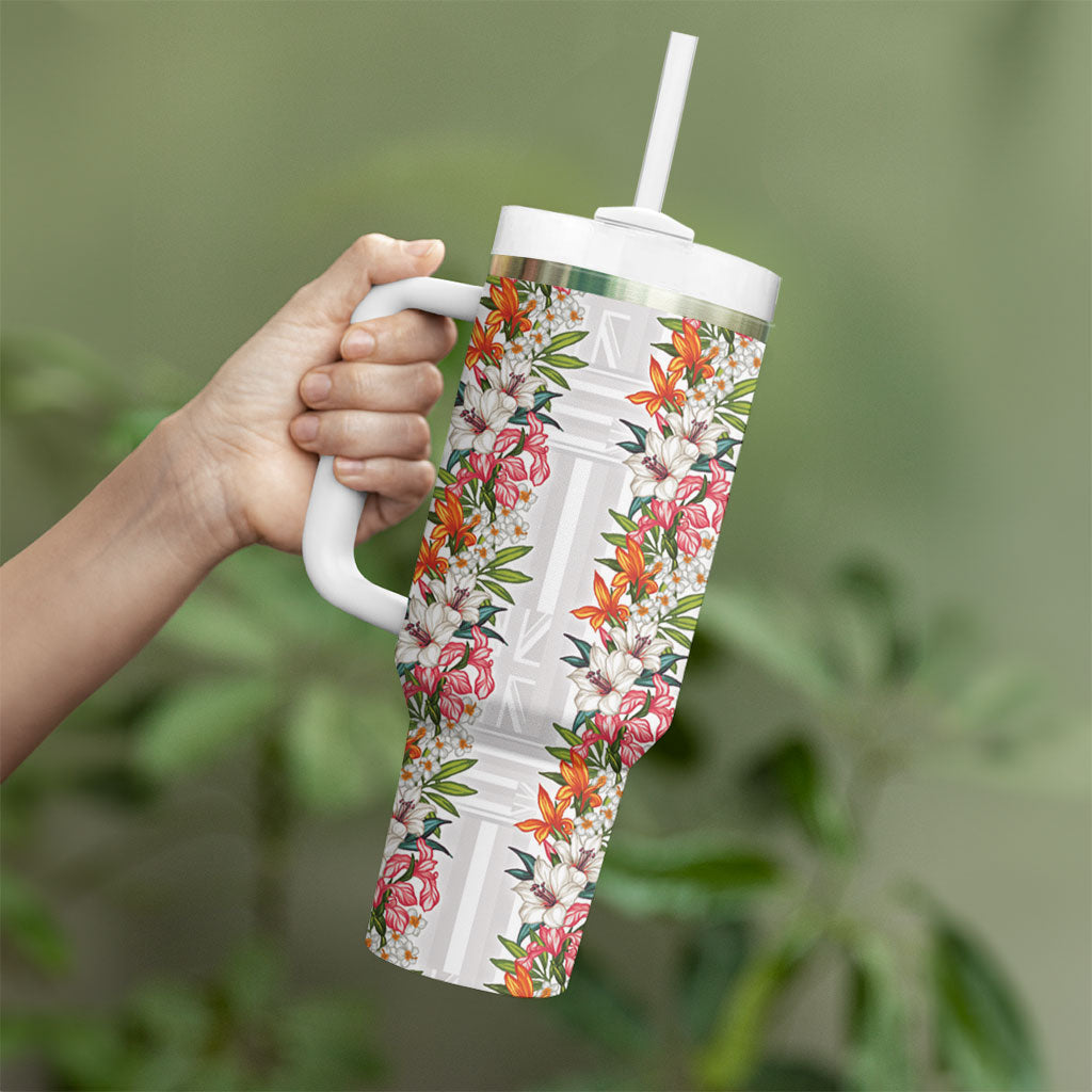 Hawaii Tropical Twist Lei Tumbler With Handle Hawaiian Flag Motif