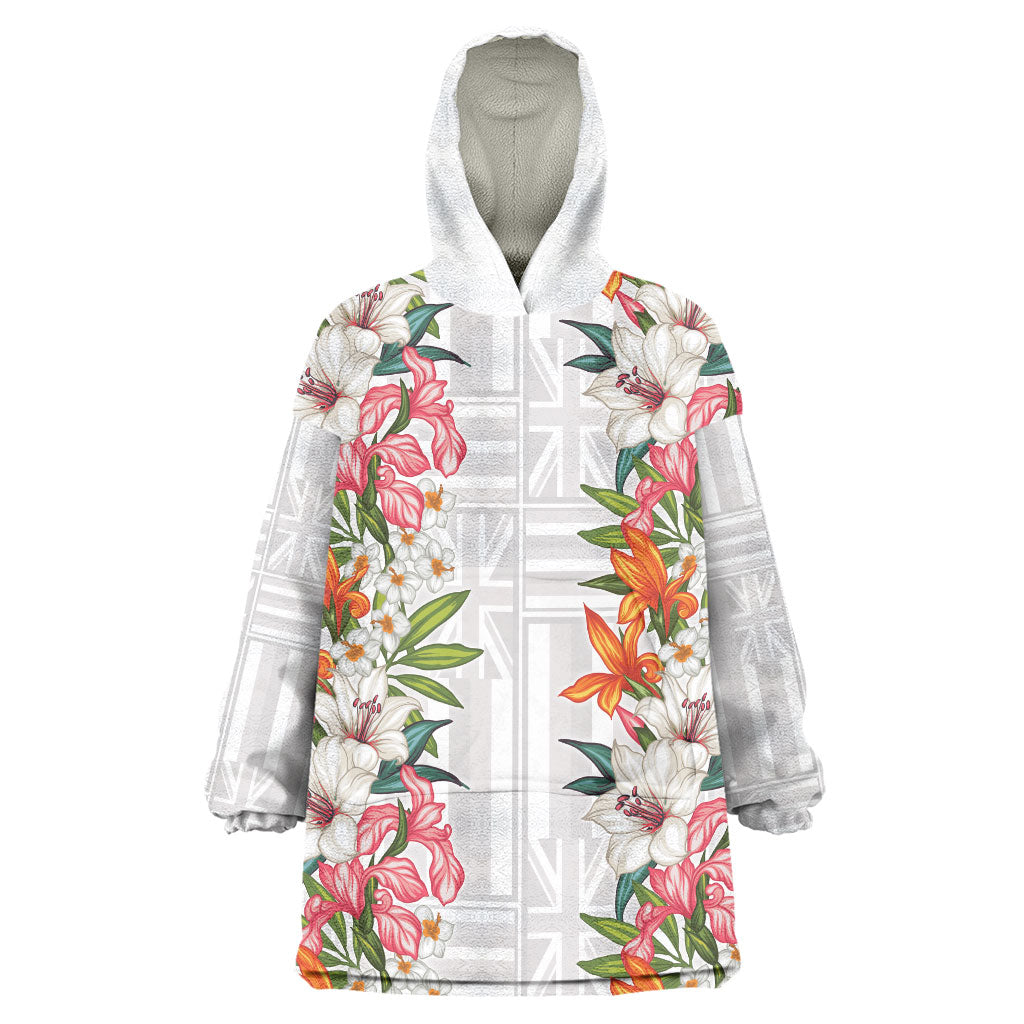 Hawaii Tropical Twist Lei Wearable Blanket Hoodie Hawaiian Flag Motif LT9 One Size White - Polynesian Pride