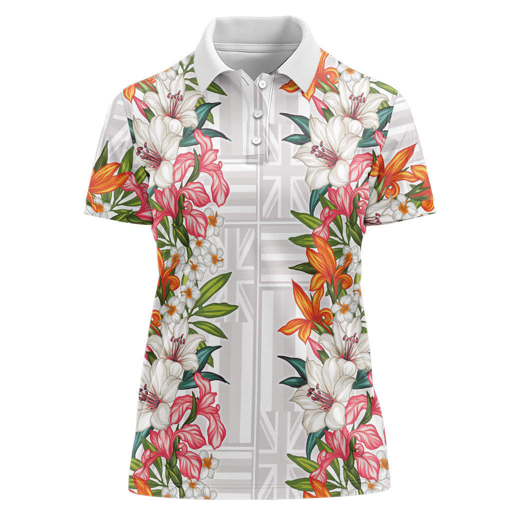 Hawaii Tropical Twist Lei Women Polo Shirt Hawaiian Flag Motif LT9 Female White - Polynesian Pride