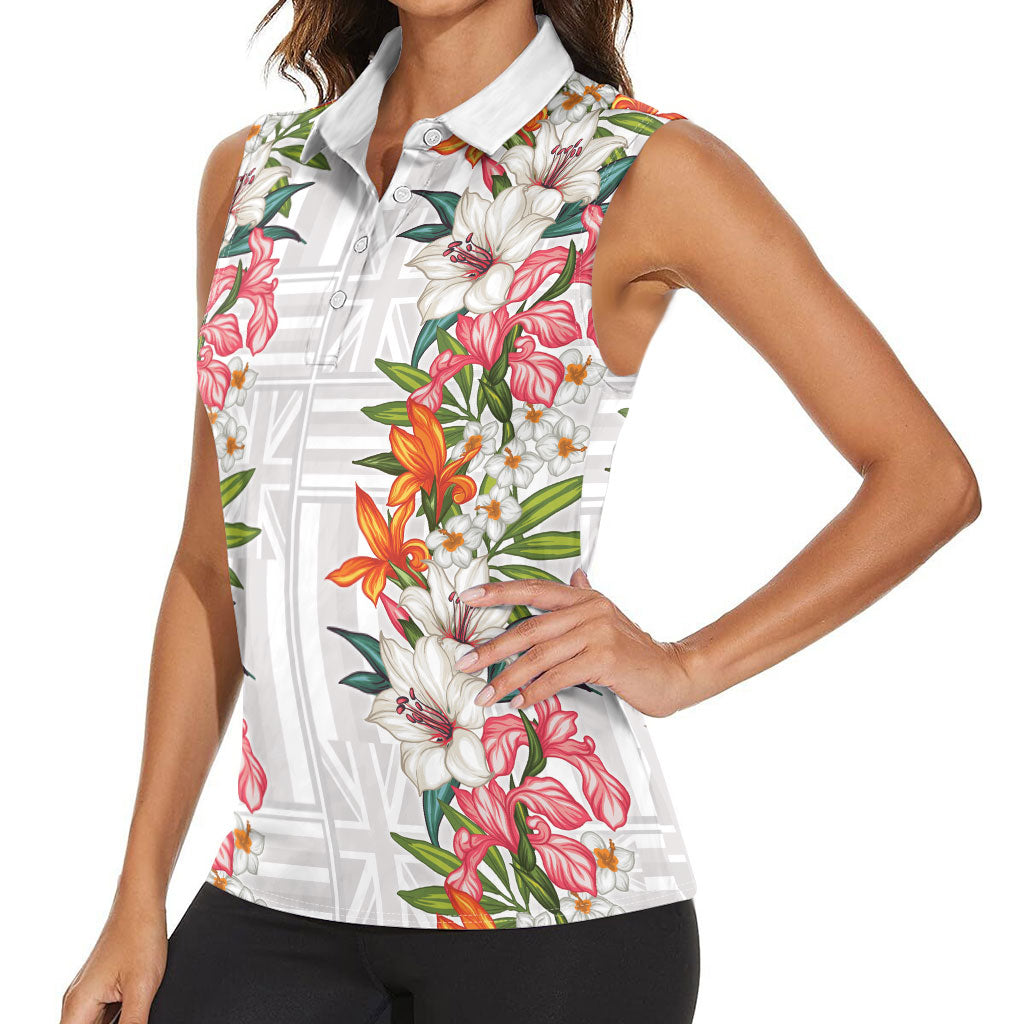 Hawaii Tropical Twist Lei Women Sleeveless Polo Shirt Hawaiian Flag Motif