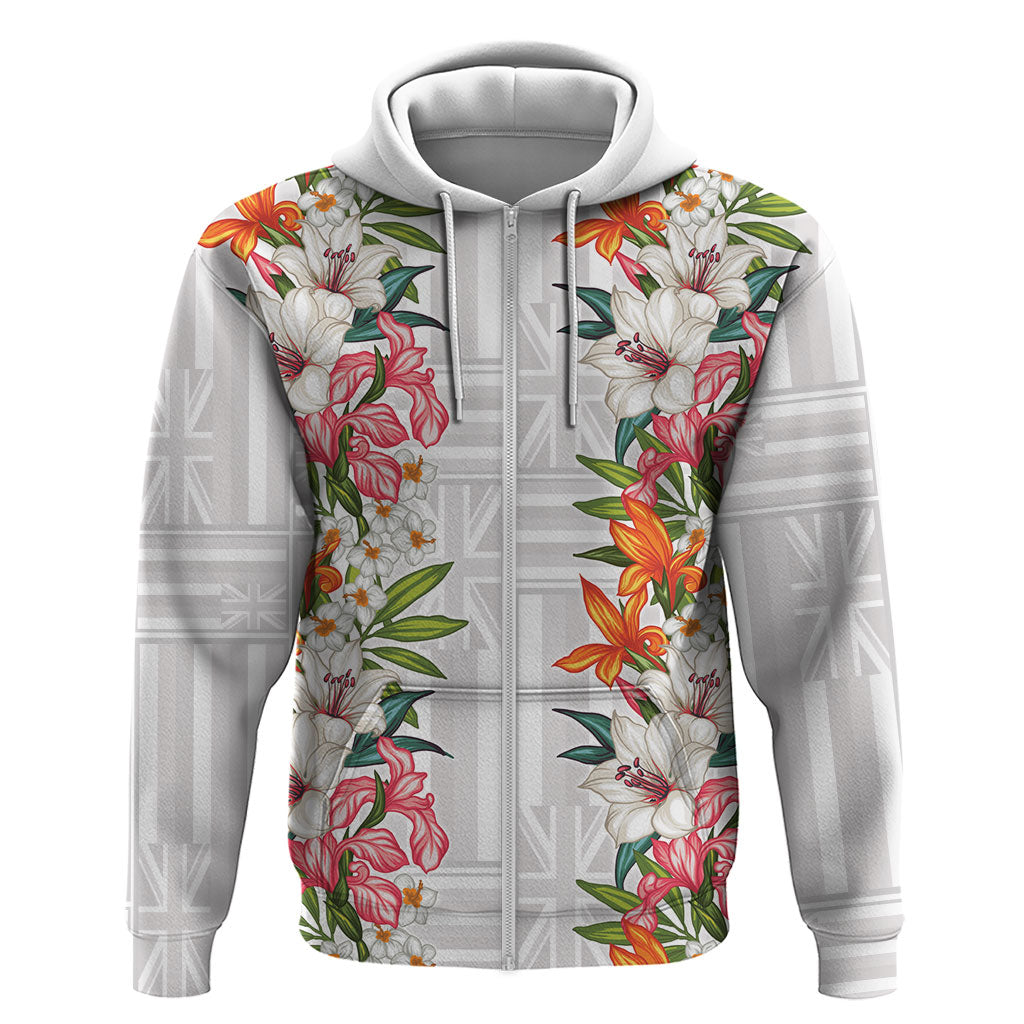 Hawaii Tropical Twist Lei Zip Hoodie Hawaiian Flag Motif LT9 Zip Hoodie White - Polynesian Pride