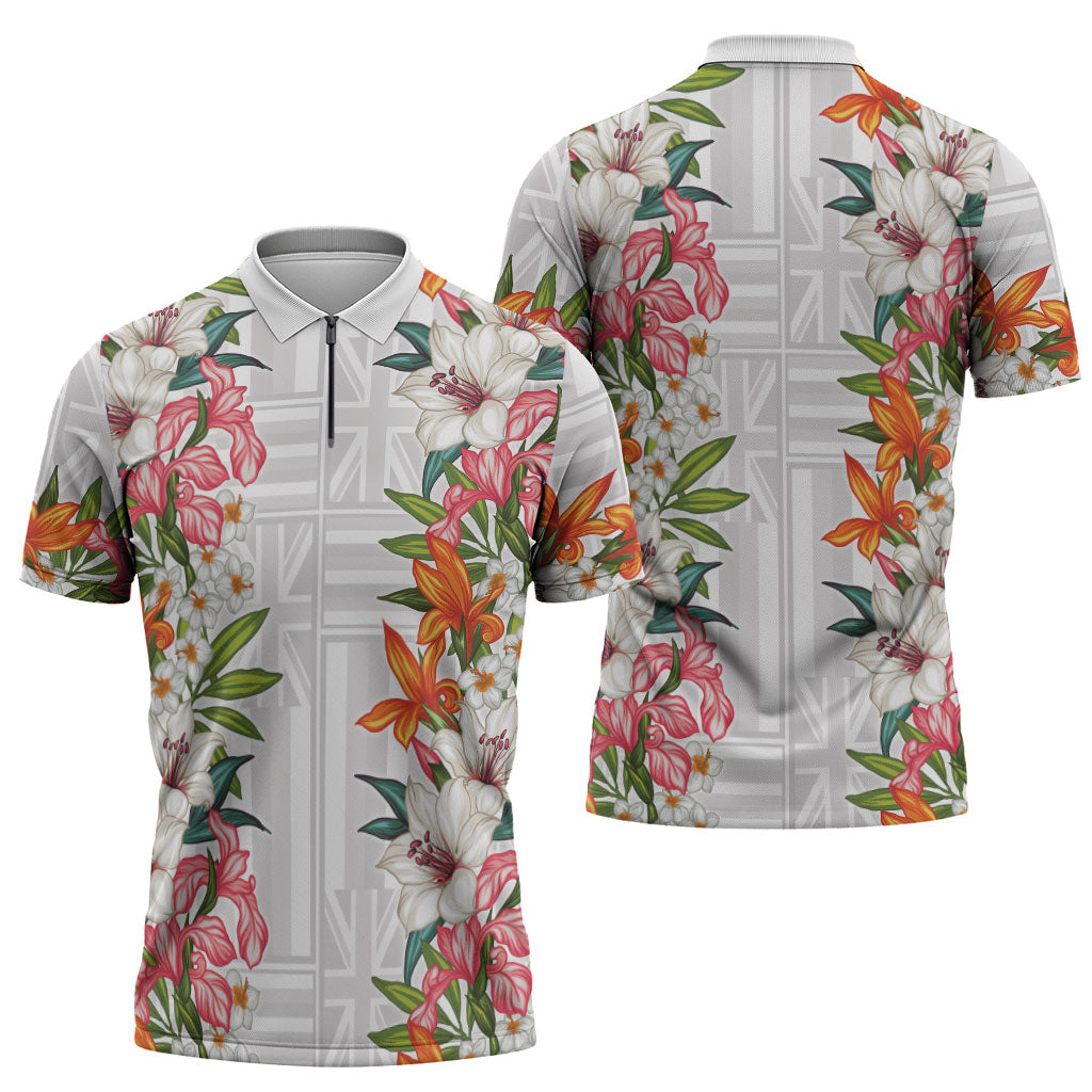 Hawaii Tropical Twist Lei Zipper Polo Shirt Hawaiian Flag Motif LT9 - Polynesian Pride