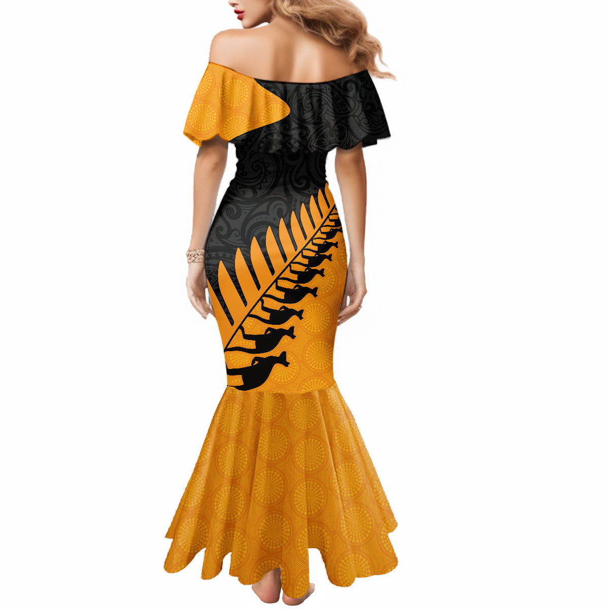 Australia Wallabies and Aotearoa Rugby Mermaid Dress Kangaroo Black Fern Maori Gold Vibe LT9 - Polynesian Pride