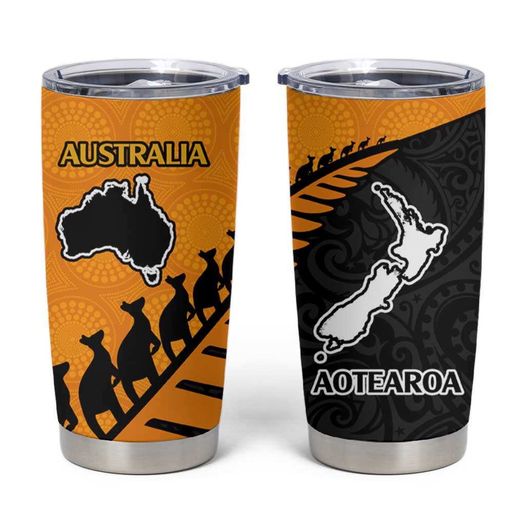 Australia New Zealand Rugby Tumbler Cup Aboriginal Wallabies and Maori Black Fern Gold Vibe