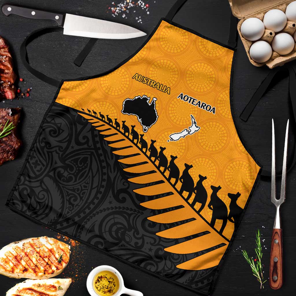 Australia New Zealand Rugby Apron Gold Aboriginal Wallabies and Maori Black Fern - Polynesian Pride