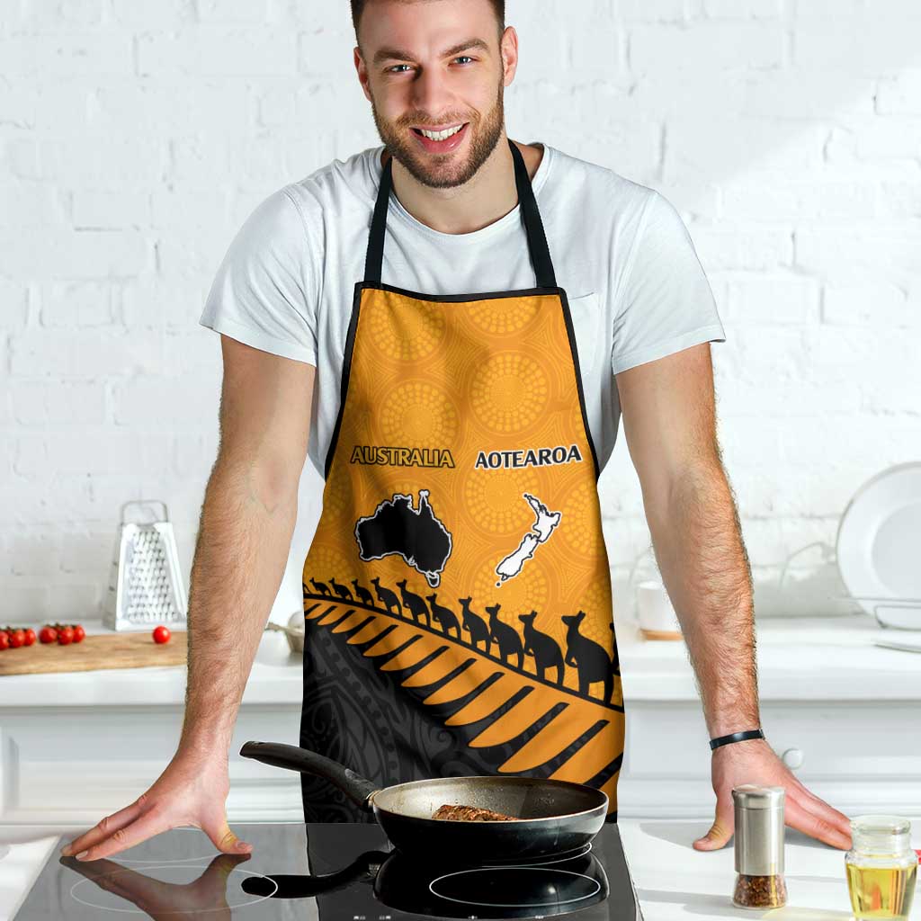 Australia New Zealand Rugby Apron Gold Aboriginal Wallabies and Maori Black Fern - Polynesian Pride