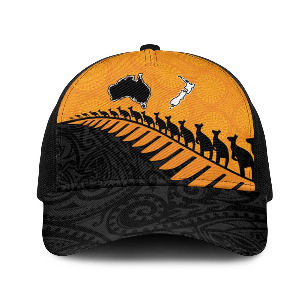 Australia New Zealand Rugby Baseball Net Cap Gold Aboriginal Wallabies and Maori Black Fern - Polynesian Pride