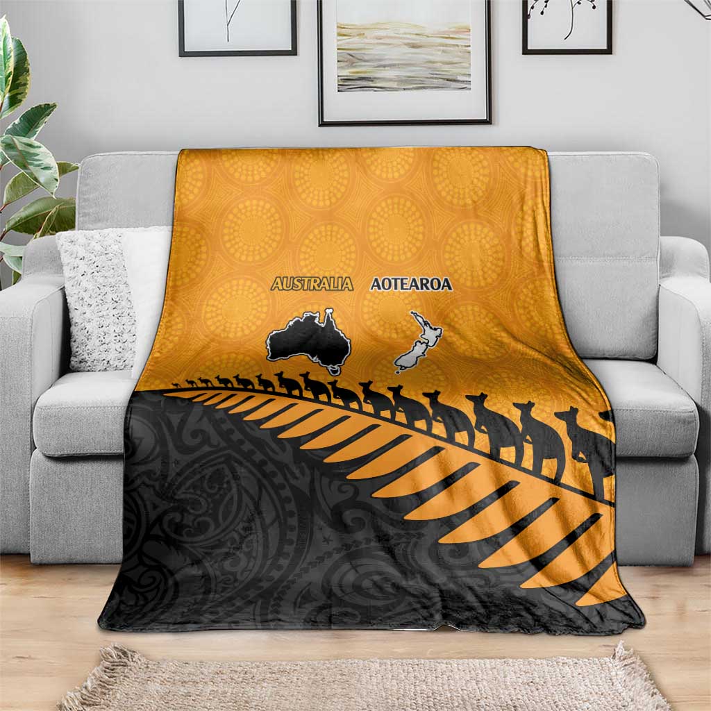 Australia New Zealand Rugby Blanket Gold Aboriginal Wallabies and Maori Black Fern - Polynesian Pride