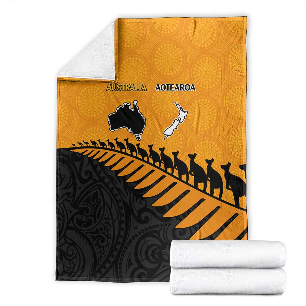 Australia New Zealand Rugby Blanket Gold Aboriginal Wallabies and Maori Black Fern - Polynesian Pride