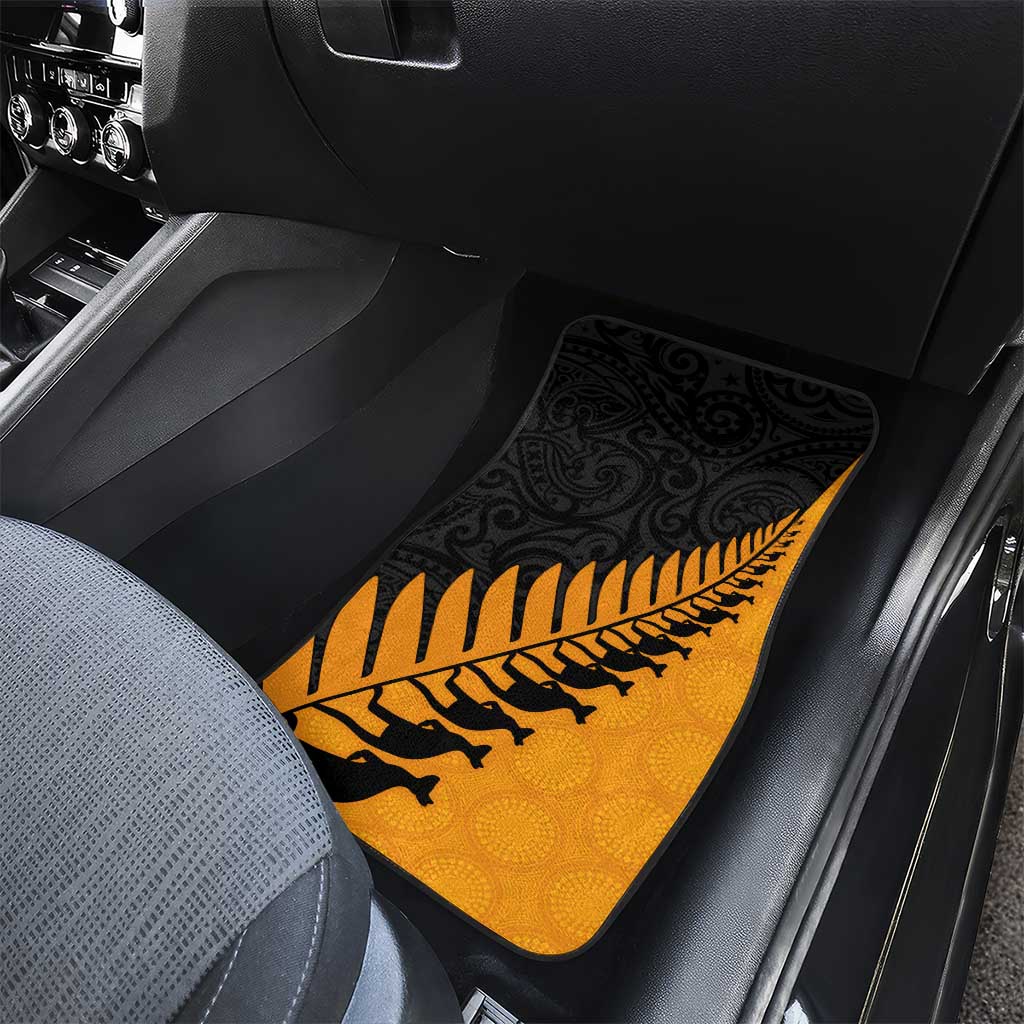 Australia New Zealand Rugby Car Mats Gold Aboriginal Wallabies and Maori Black Fern - Polynesian Pride