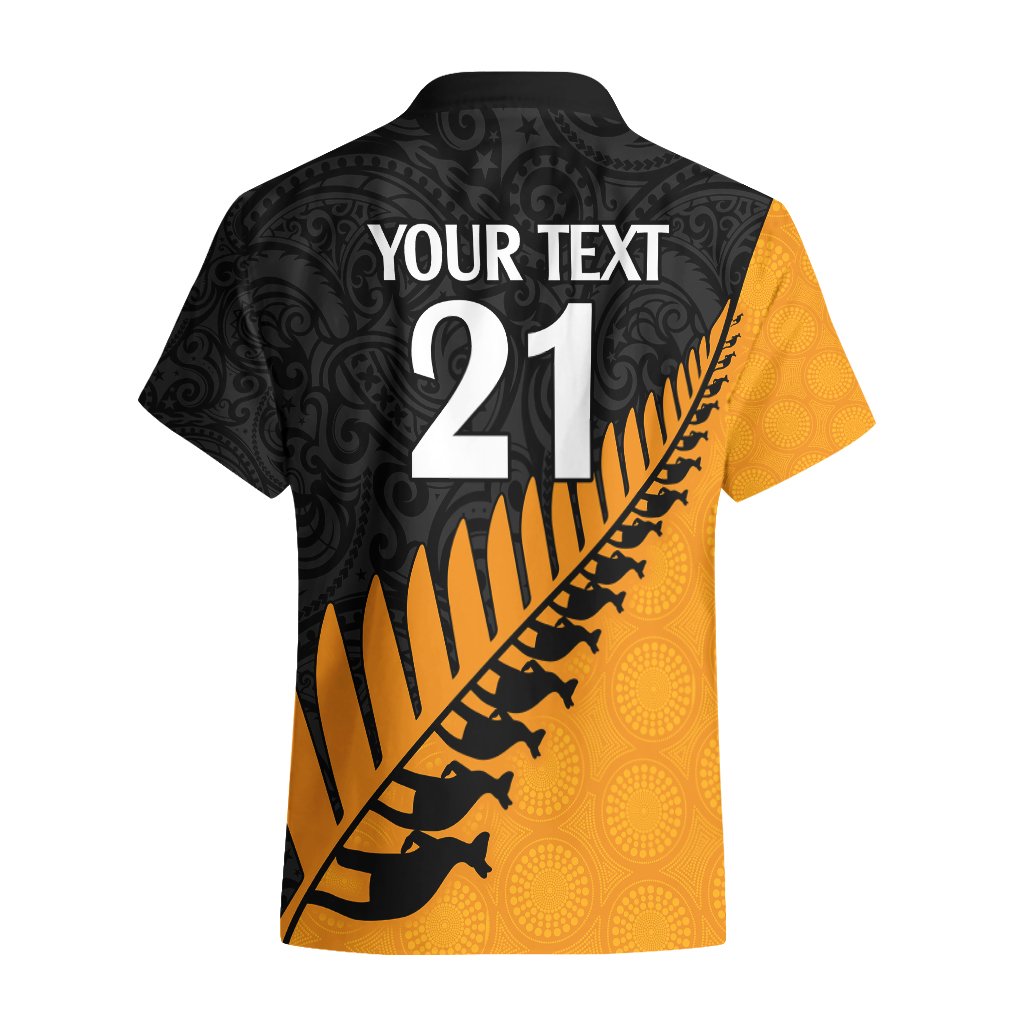 Custom Australia Wallabies and Aotearoa Rugby Hawaiian Shirt Kangaroo Black Fern Maori Gold Vibe LT9 - Polynesian Pride