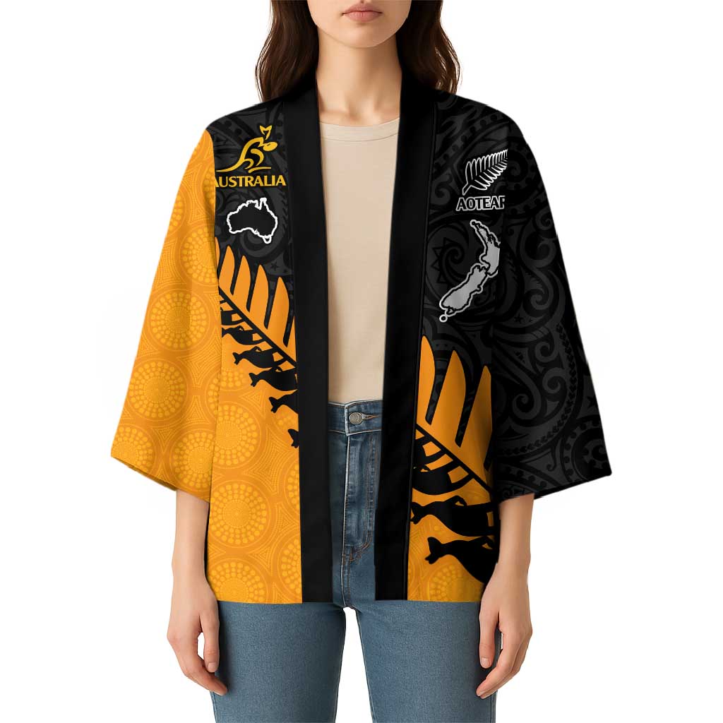 Australia New Zealand Rugby Kimono Gold Aboriginal Wallabies and Maori Black Fern - Polynesian Pride