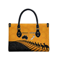 Australia New Zealand Rugby Leather Bag Gold Aboriginal Wallabies and Maori Black Fern - Polynesian Pride