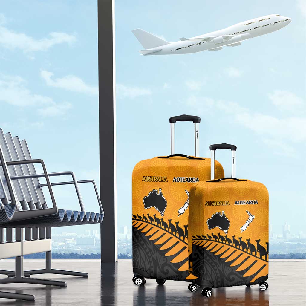 Australia New Zealand Rugby Luggage Cover Gold Aboriginal Wallabies and Maori Black Fern - Polynesian Pride