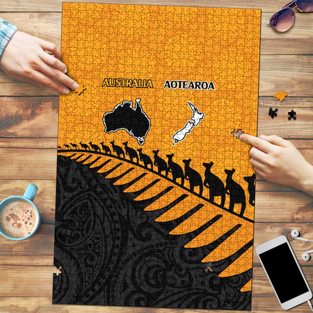 Australia New Zealand Rugby Puzzle Gold Aboriginal Wallabies and Maori Black Fern - Polynesian Pride