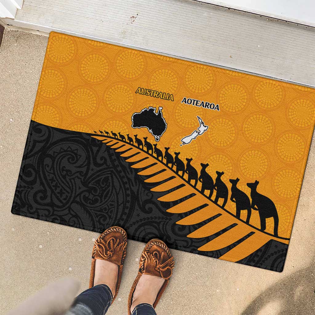 Australia New Zealand Rugby Rubber Doormat Gold Aboriginal Wallabies and Maori Black Fern - Polynesian Pride