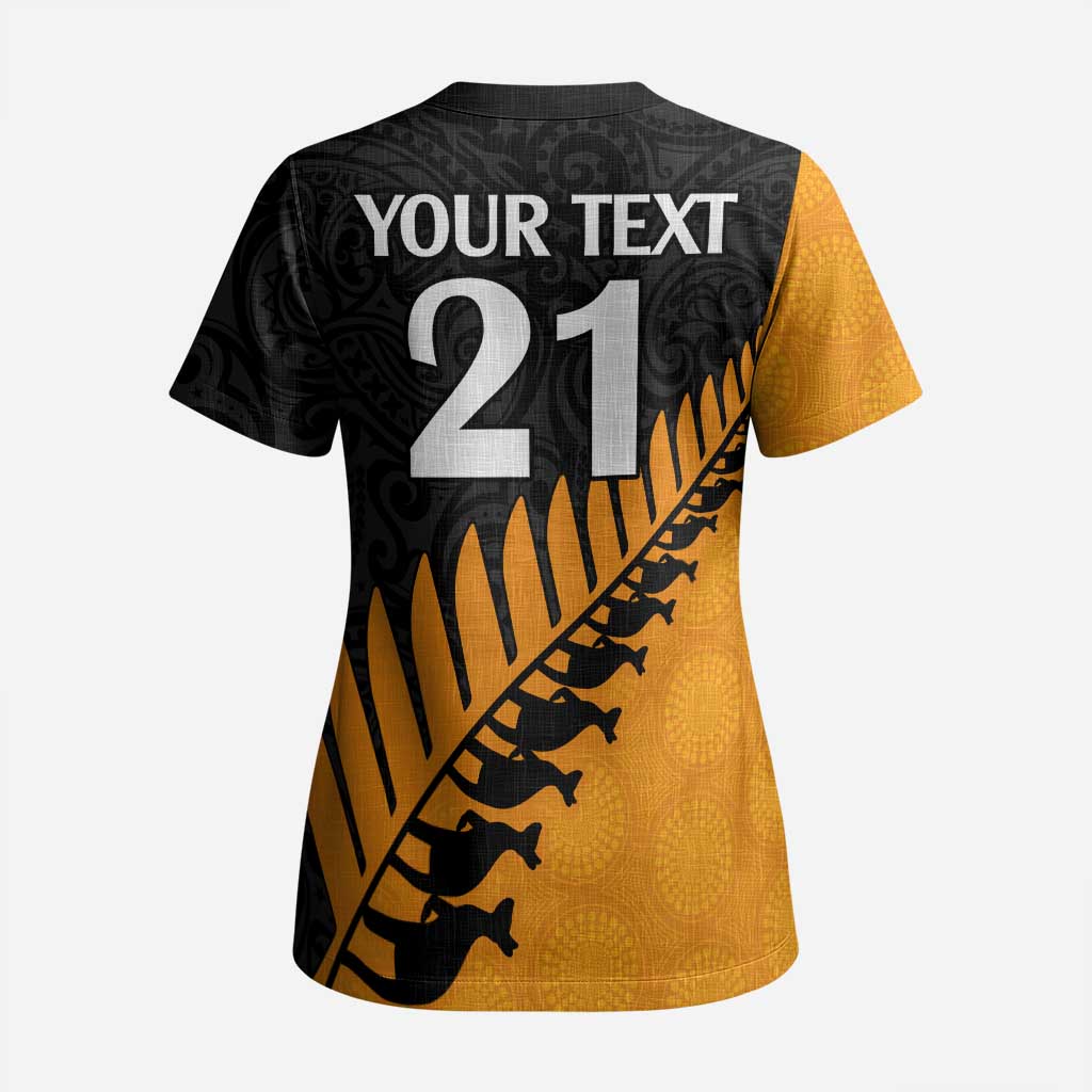 Australia New Zealand Rugby Scrub Top Gold Aboriginal Wallabies and Maori Black Fern - Polynesian Pride
