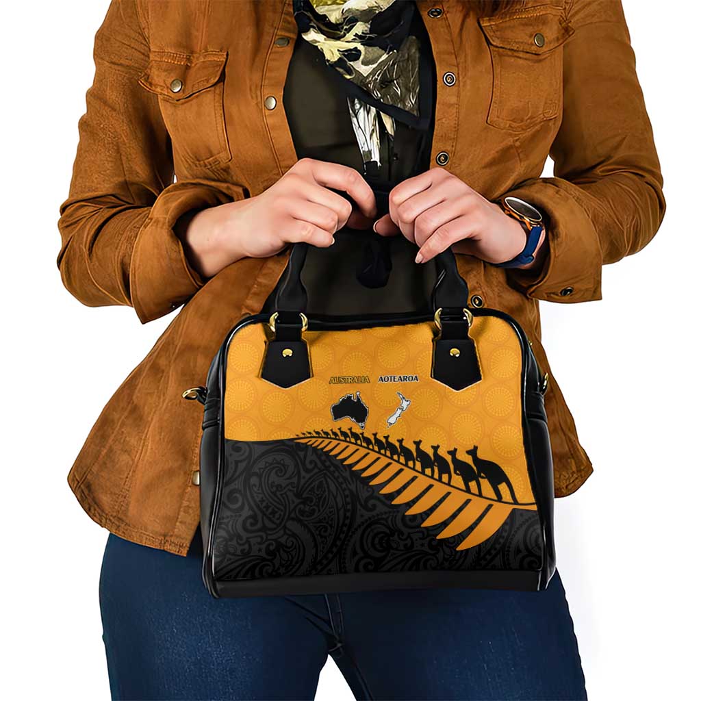 Australia New Zealand Rugby Shoulder Handbag Gold Aboriginal Wallabies and Maori Black Fern - Polynesian Pride