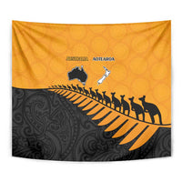 Australia New Zealand Rugby Tapestry Gold Aboriginal Wallabies and Maori Black Fern - Polynesian Pride