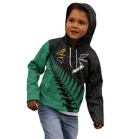 Australia Wallabies and Aotearoa Rugby Kid Hoodie Kangaroo Black Fern Maori Green Vibe LT9 - Polynesian Pride
