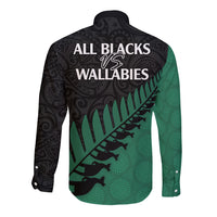 Australia Wallabies and Aotearoa Rugby Long Sleeve Button Shirt Kangaroo Black Fern Maori Green Vibe LT9 - Polynesian Pride