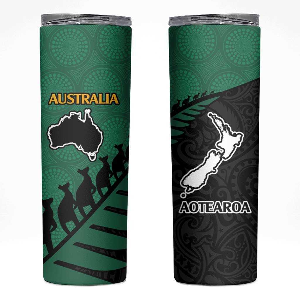 Australia New Zealand Rugby Skinny Tumbler Aboriginal Wallabies and Maori Black Fern Green Vibe