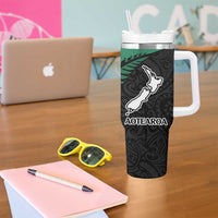 Australia New Zealand Rugby Tumbler With Handle Aboriginal Wallabies and Maori Black Fern Green Vibe