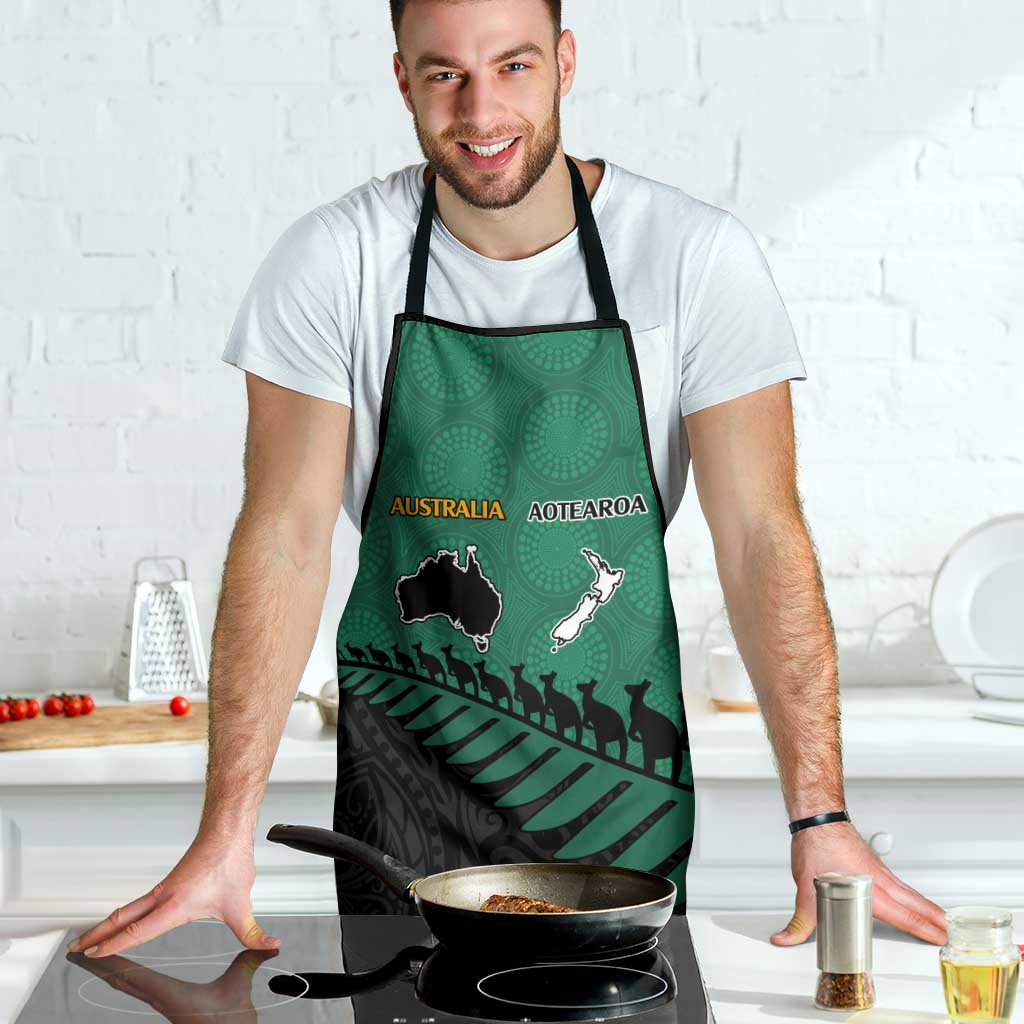 Australia New Zealand Rugby Apron Green Aboriginal Wallabies and Maori Black Fern - Polynesian Pride
