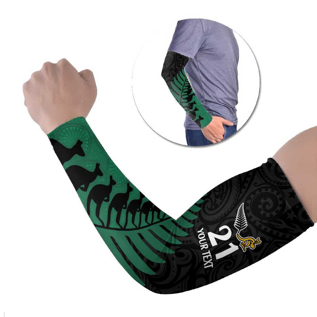 Australia New Zealand Rugby Arm Sleeves Green Aboriginal Wallabies and Maori Black Fern - Polynesian Pride