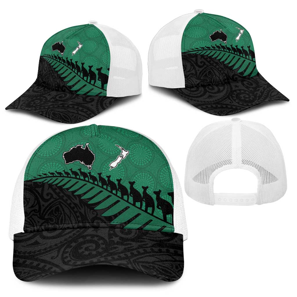 Australia New Zealand Rugby Baseball Net Cap Green Aboriginal Wallabies and Maori Black Fern - Polynesian Pride