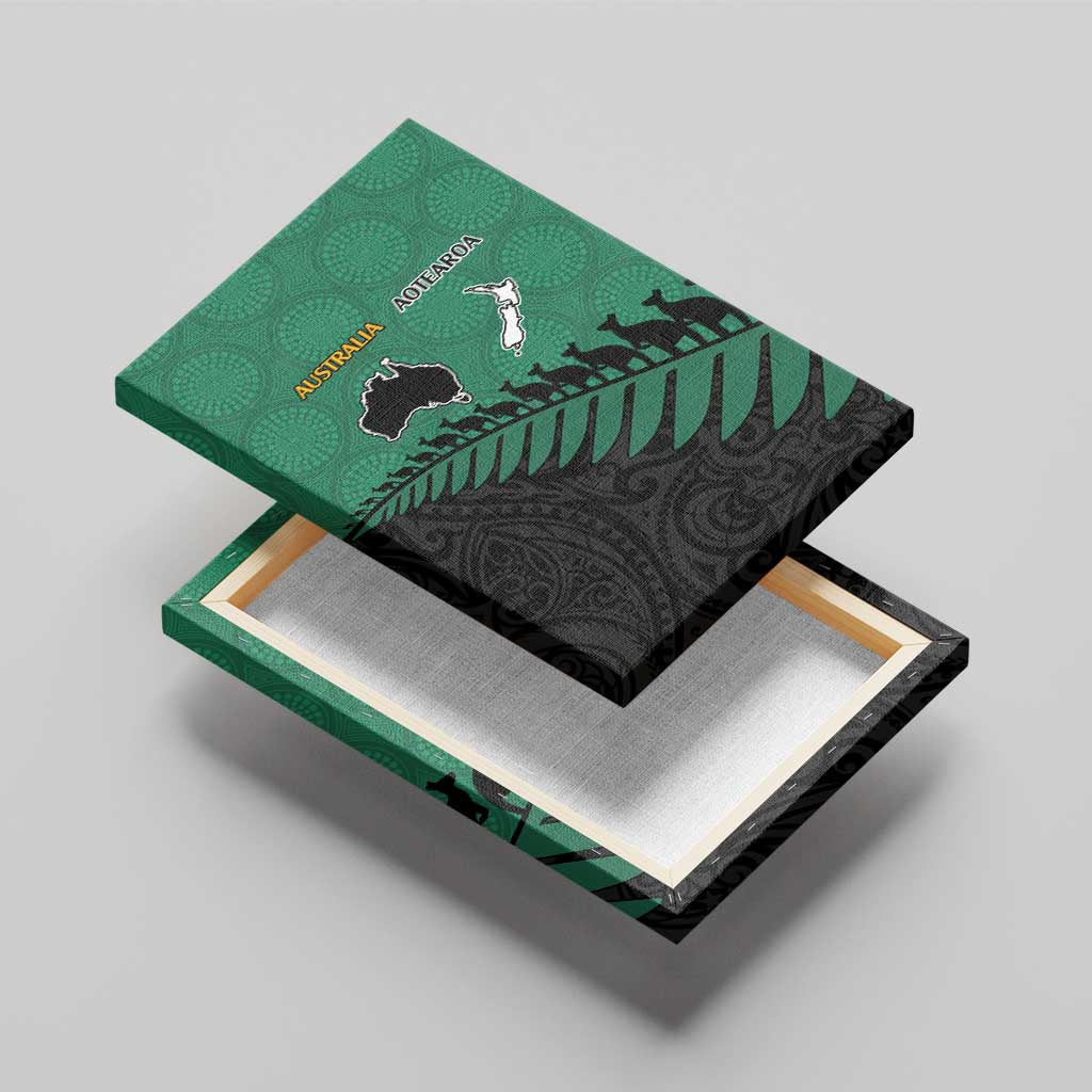 Australia New Zealand Rugby Canvas Wall Art Green Aboriginal Wallabies and Maori Black Fern - Polynesian Pride