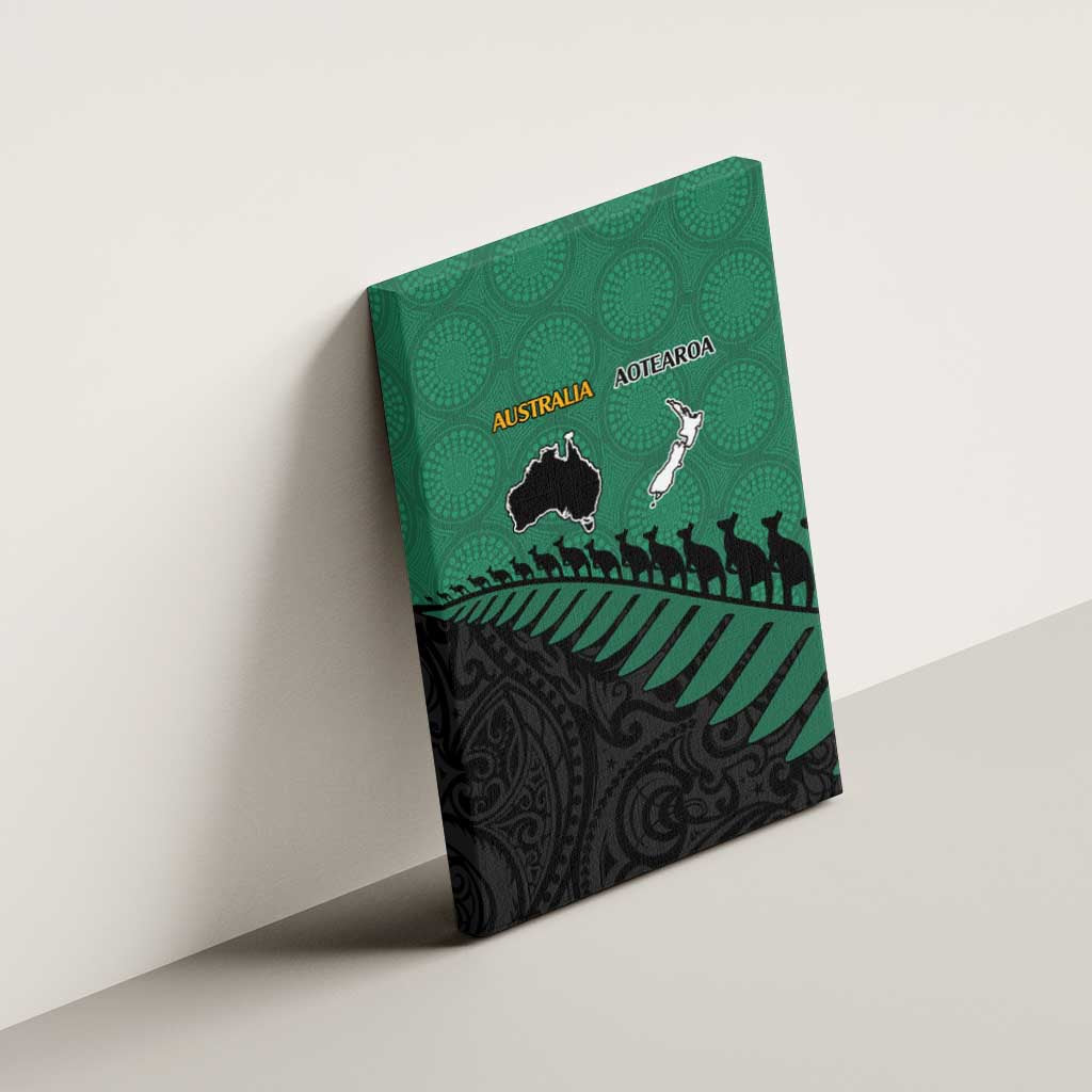 Australia New Zealand Rugby Canvas Wall Art Green Aboriginal Wallabies and Maori Black Fern - Polynesian Pride