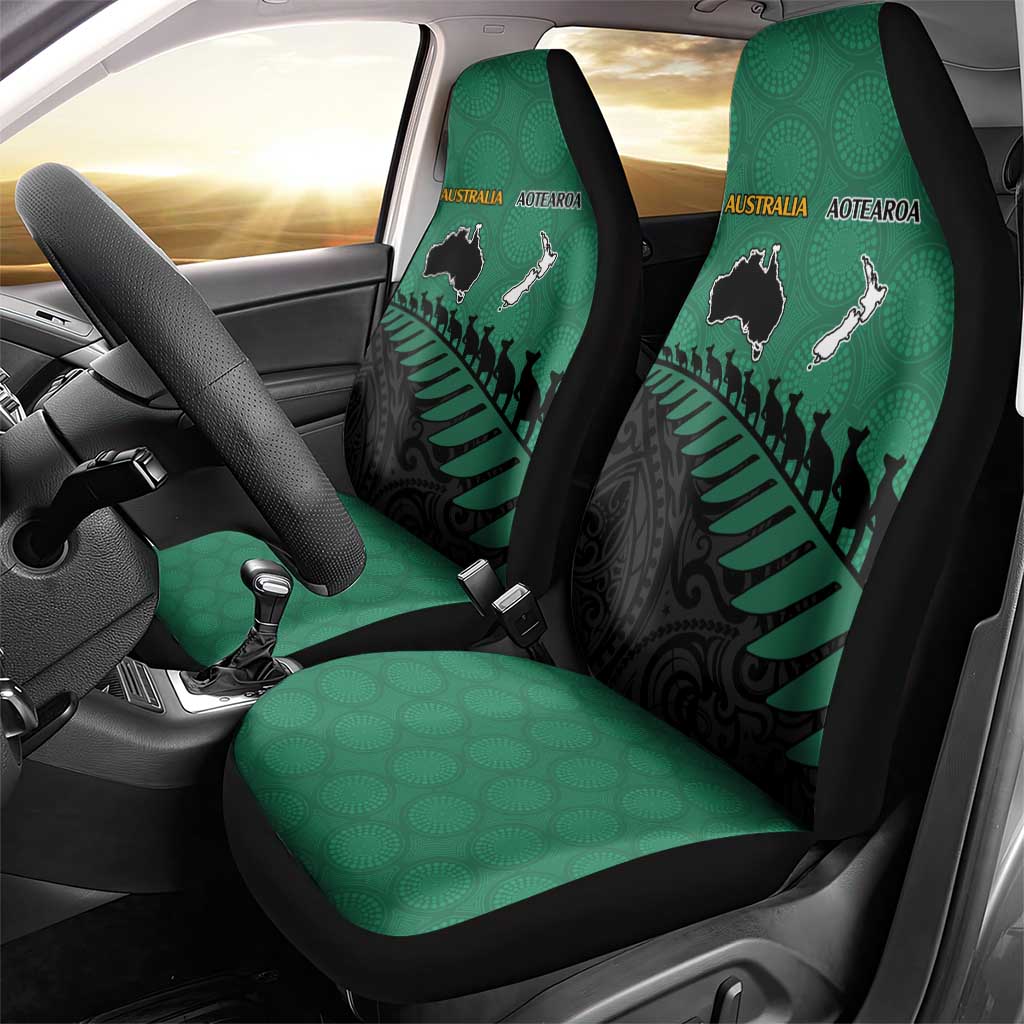 Australia New Zealand Rugby Car Seat Cover Green Aboriginal Wallabies and Maori Black Fern - Polynesian Pride
