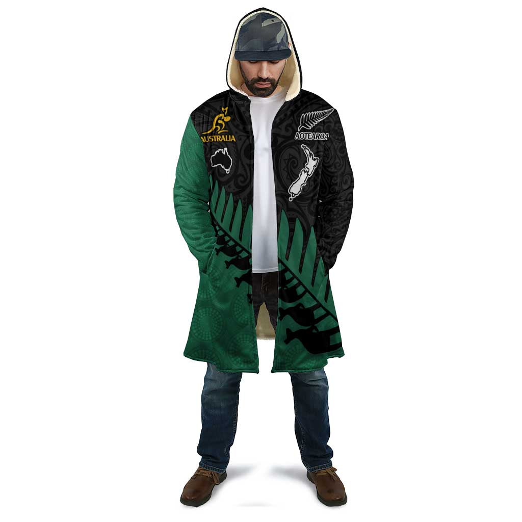 Australia New Zealand Rugby Cloak Green Aboriginal Wallabies and Maori Black Fern - Polynesian Pride