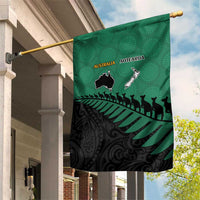 Australia New Zealand Rugby Garden Flag Green Aboriginal Wallabies and Maori Black Fern - Polynesian Pride