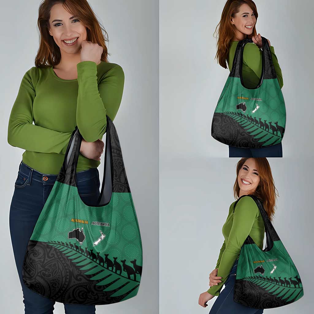Australia New Zealand Rugby Grocery Bag Green Aboriginal Wallabies and Maori Black Fern - Polynesian Pride