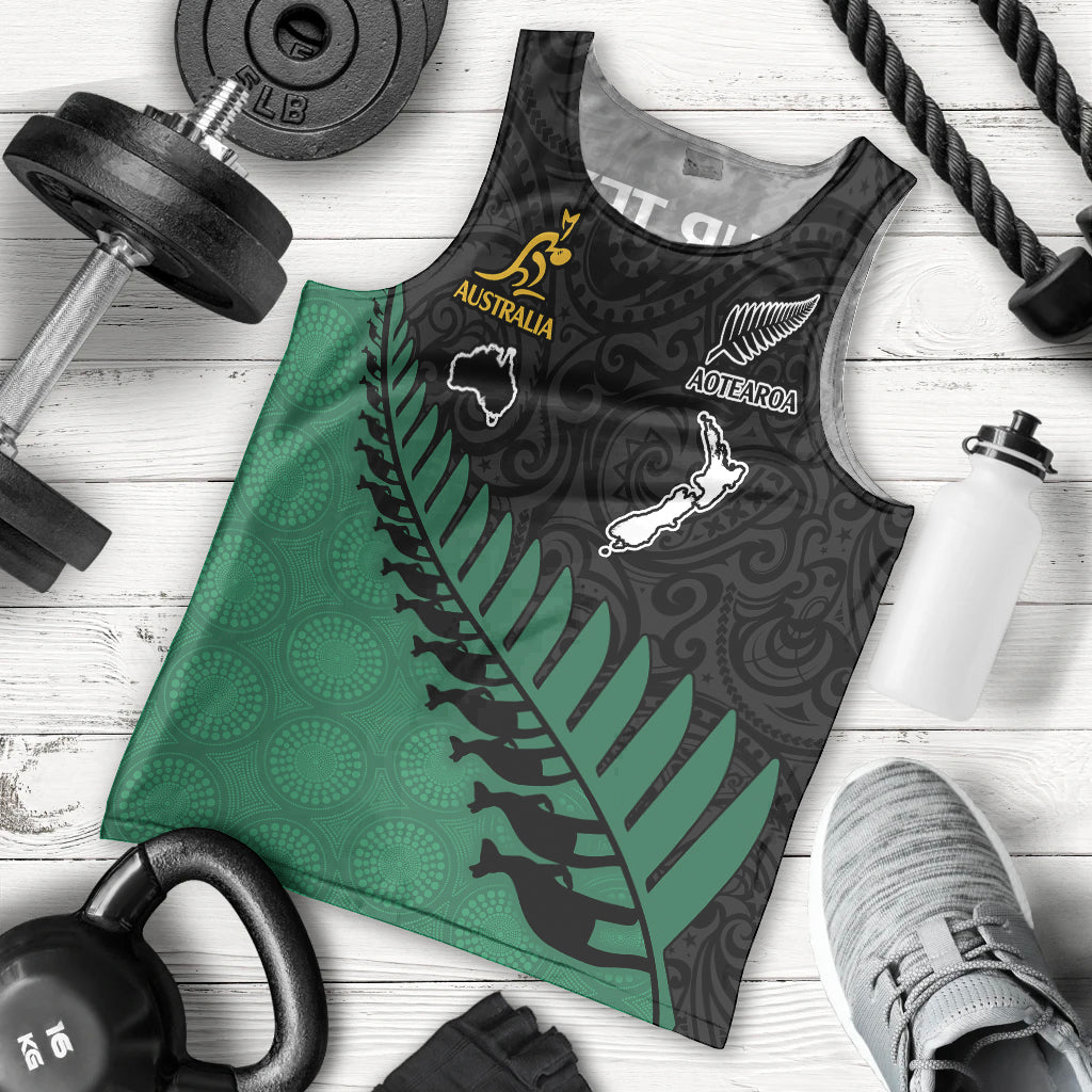 Custom Australia Wallabies and Aotearoa Rugby Men Tank Top Kangaroo Black Fern Maori Green Vibe LT9 Green - Polynesian Pride