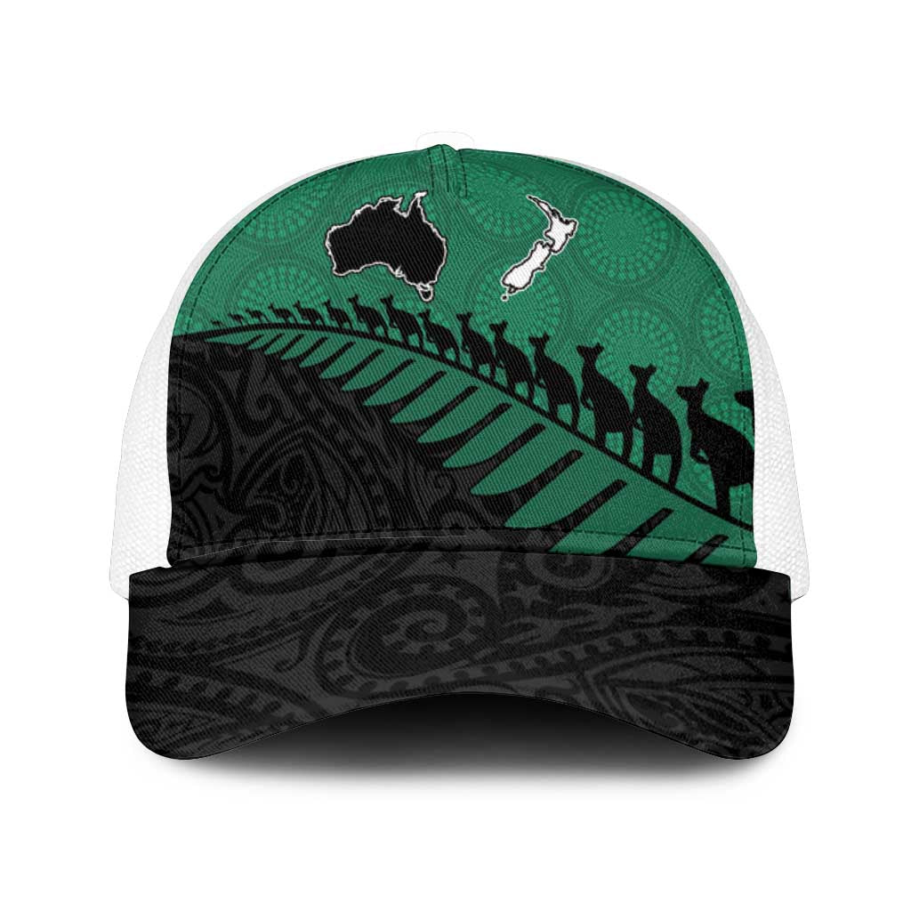 Australia New Zealand Rugby Mesh Trucker Cap Green Aboriginal Wallabies and Maori Black Fern - Polynesian Pride