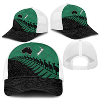 Australia New Zealand Rugby Mesh Trucker Cap Green Aboriginal Wallabies and Maori Black Fern - Polynesian Pride