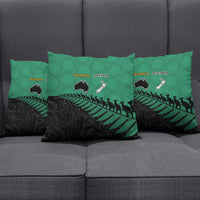 Australia New Zealand Rugby Pillow Cover Green Aboriginal Wallabies and Maori Black Fern - Polynesian Pride