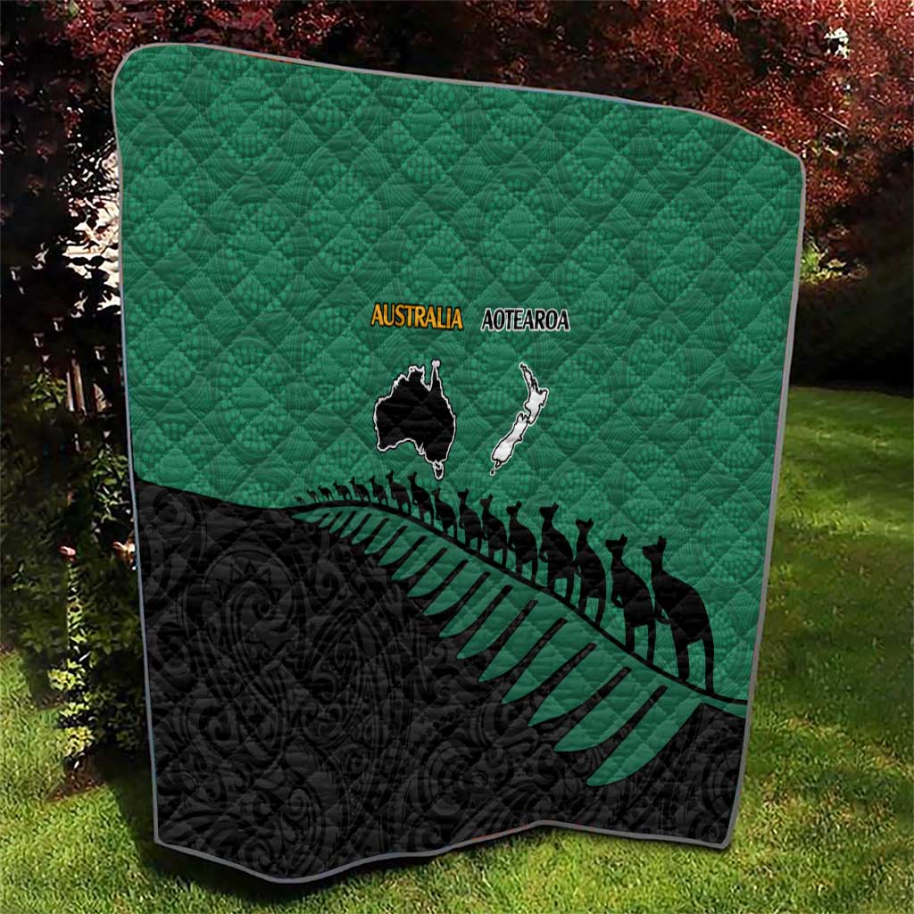 Australia New Zealand Rugby Quilt Green Aboriginal Wallabies and Maori Black Fern - Polynesian Pride