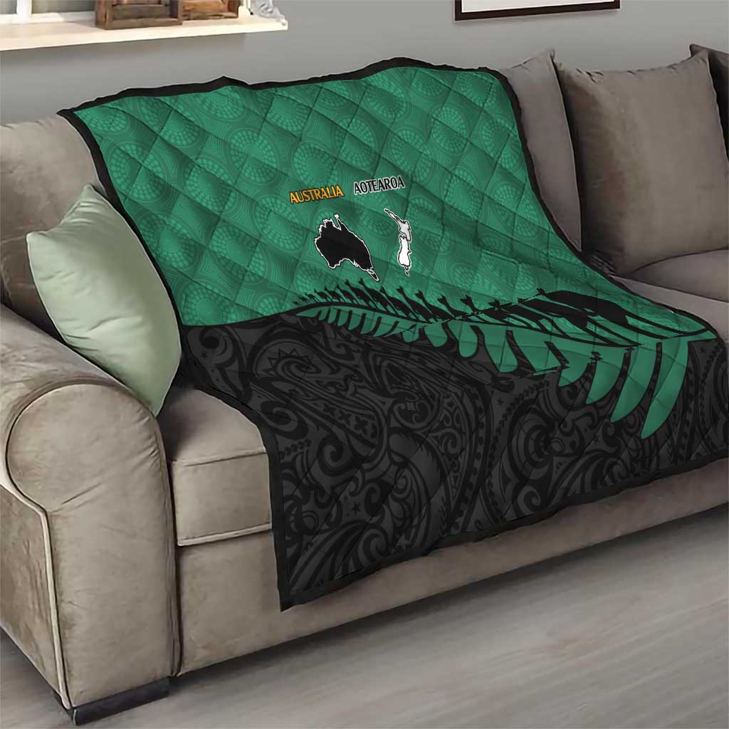 Australia New Zealand Rugby Quilt Green Aboriginal Wallabies and Maori Black Fern - Polynesian Pride
